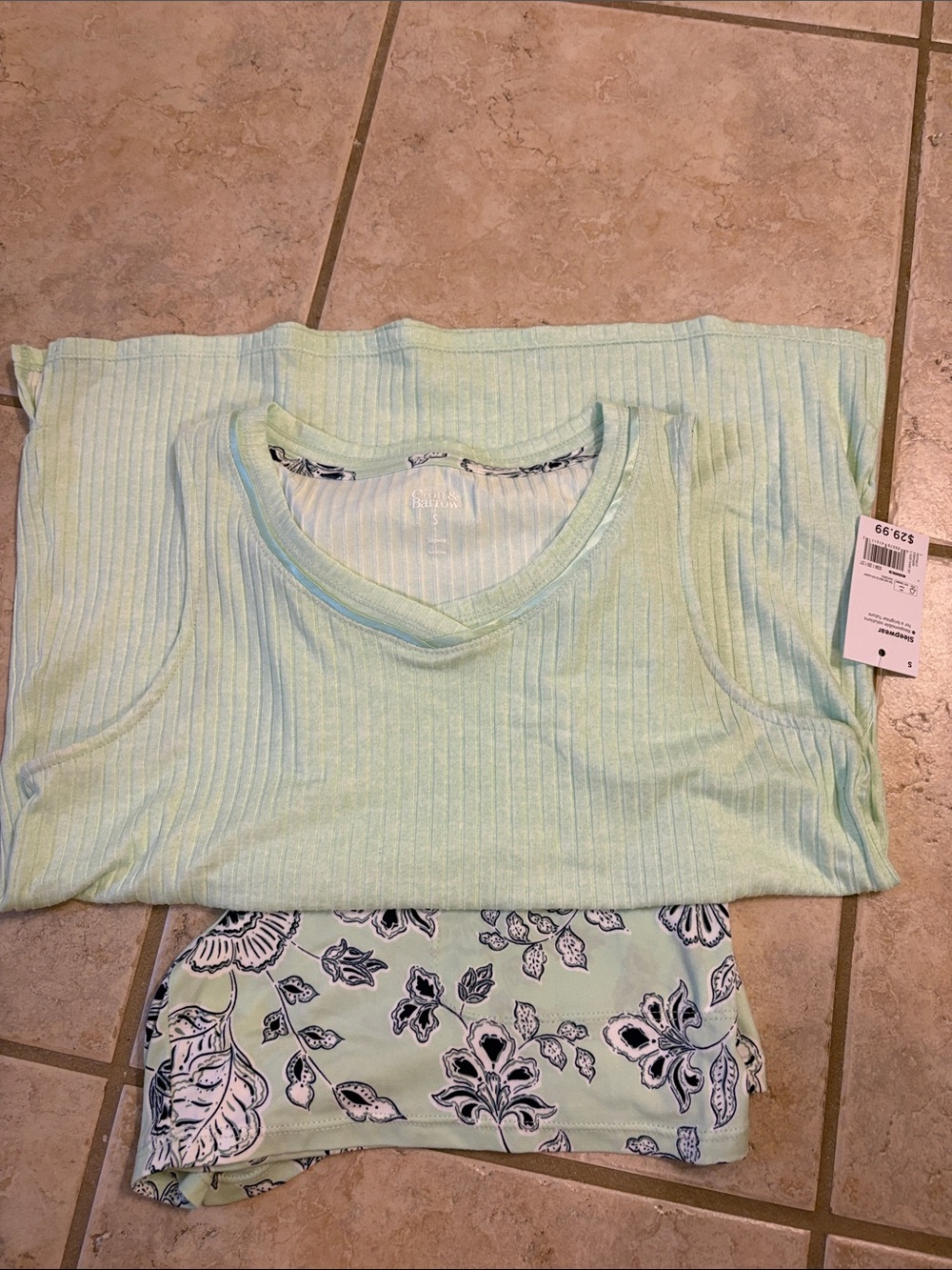 croft & barrow Mint Ribbed Tank and Floral Shorts Pajama Set